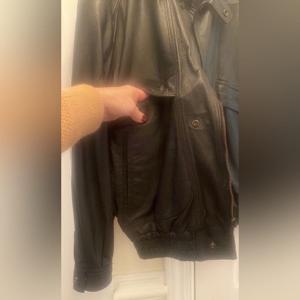 Vintage ADLER Y2K Mens Black Leather Bomber Jacket M Medium $300 EUC lcsr - Picture 4 of 16